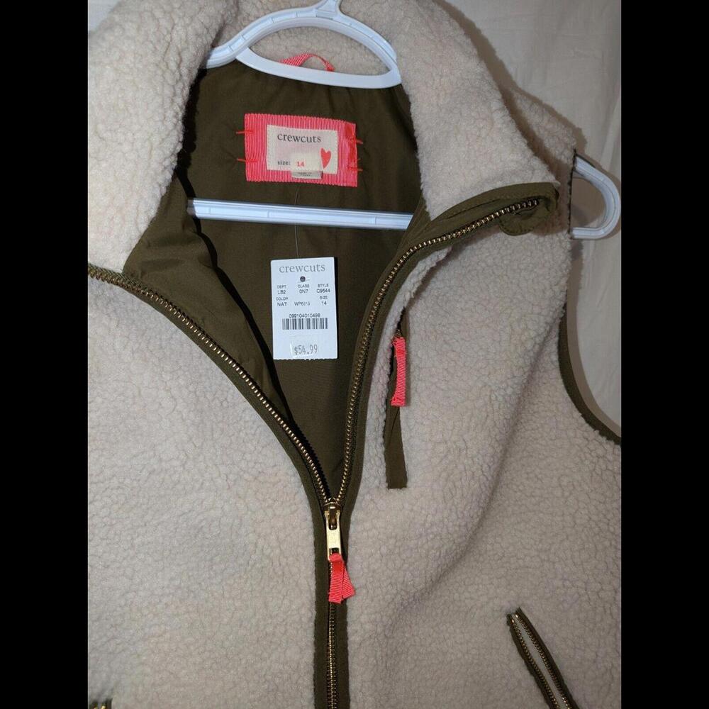 Crewcuts Girls 14 Cream Fleece Zipper Pockets Mock Neck Sleeveless 22117 - Picture 3 of 7
